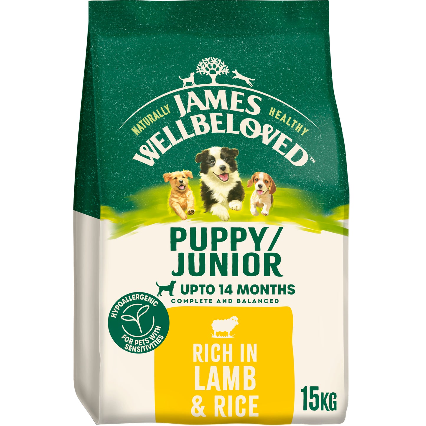15KG James Wellbeloved Puppy/Junior Lamb Dog Food - Damaged Packaging
