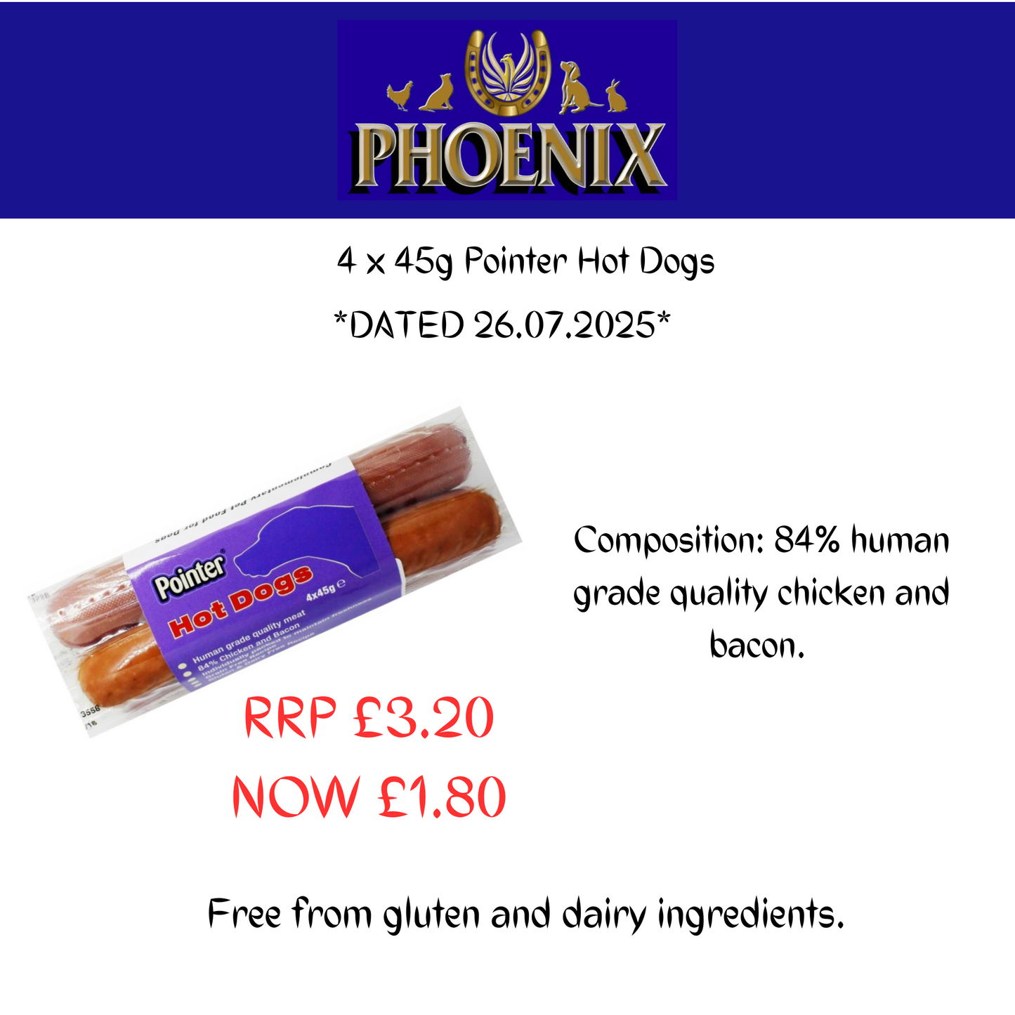 4 x 45g Pointer Hot Dogs - Discounted Stock