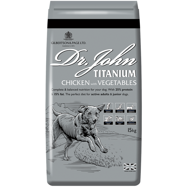 15KG Dr John Titanium Chicken & Veg Dog Food - Discounted Stock