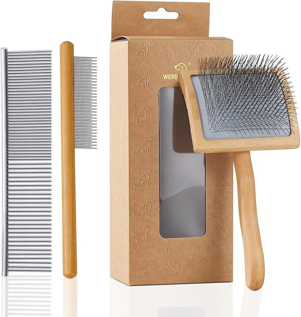 Ergonomic Slicker Brush Set for Long-Haired Dogs