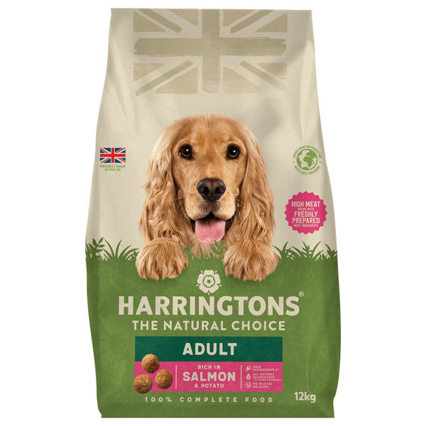 11.9KG Harringtons Adult Salmon and Potato Dog Food - BB MAY 26