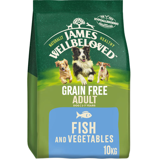 10KG James Wellbeloved Adult Grain Free Fish & Veg Dog Food - Discounted Stock