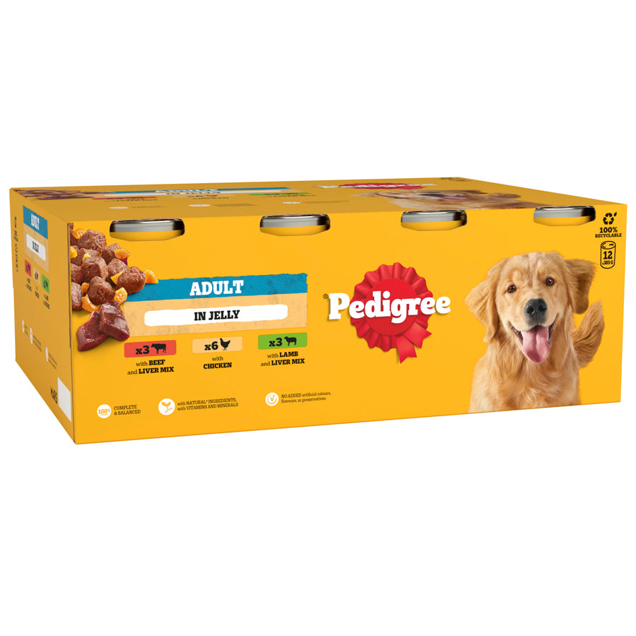 12x385g Pedigree Adult in Jelly Wet Dog Food - Damaged Packaging