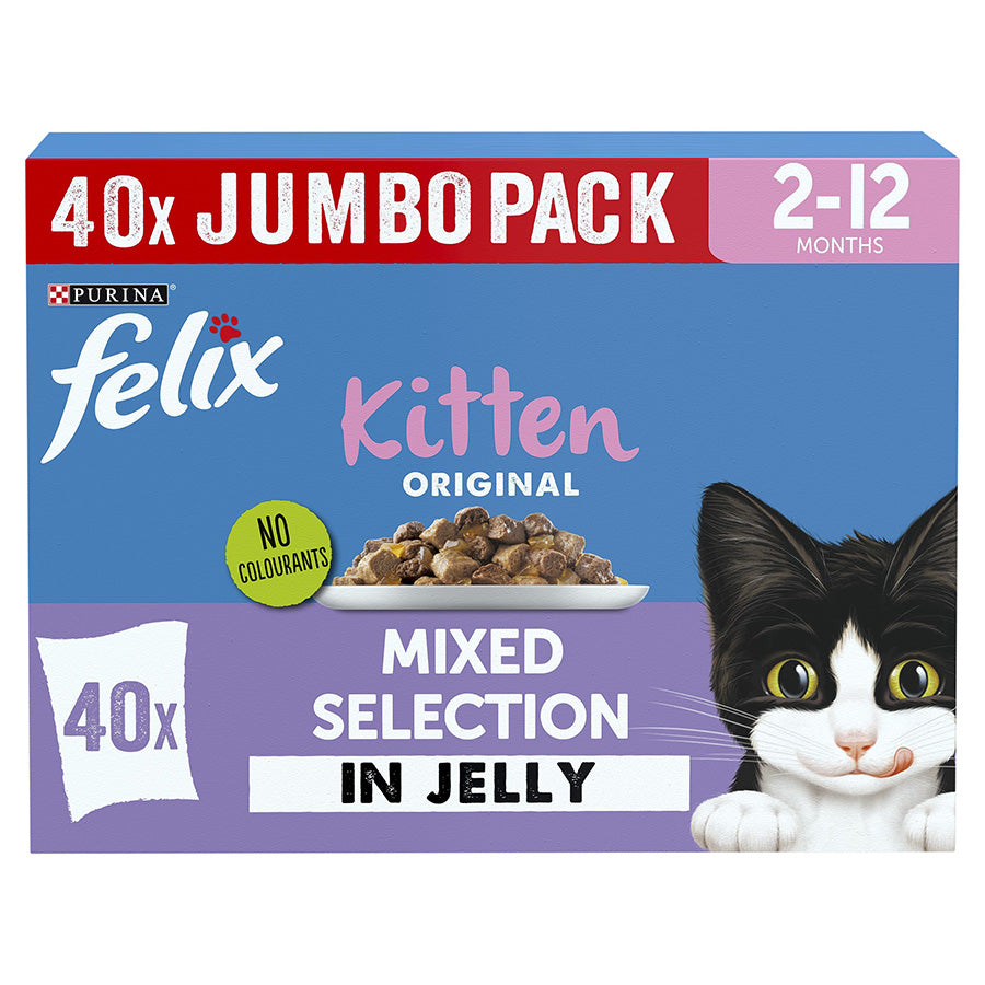 40x85g Felix Original Wet Kitten Food Mixed Selection in Jelly - Damaged Packaging