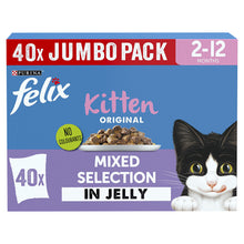 40x85g Felix Original Wet Kitten Food Mixed Selection in Jelly - Damaged Packaging