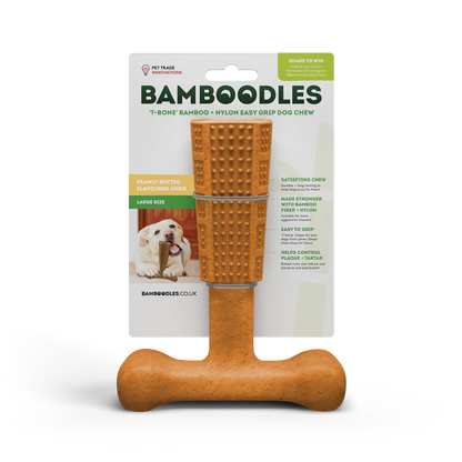 Bamboodles T Bone Chew Toy for Dogs Peanut Flavour
