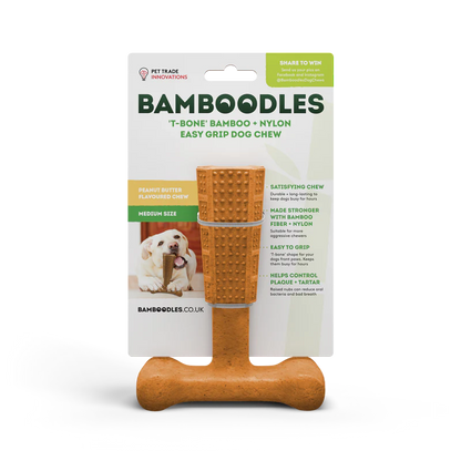 Bamboodles T Bone Chew Toy for Dogs Peanut Flavour