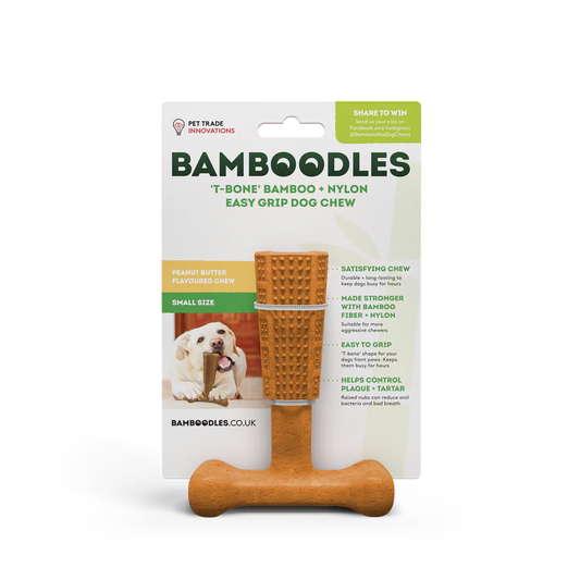 Bamboodles T Bone Chew Toy for Dogs Peanut Flavour