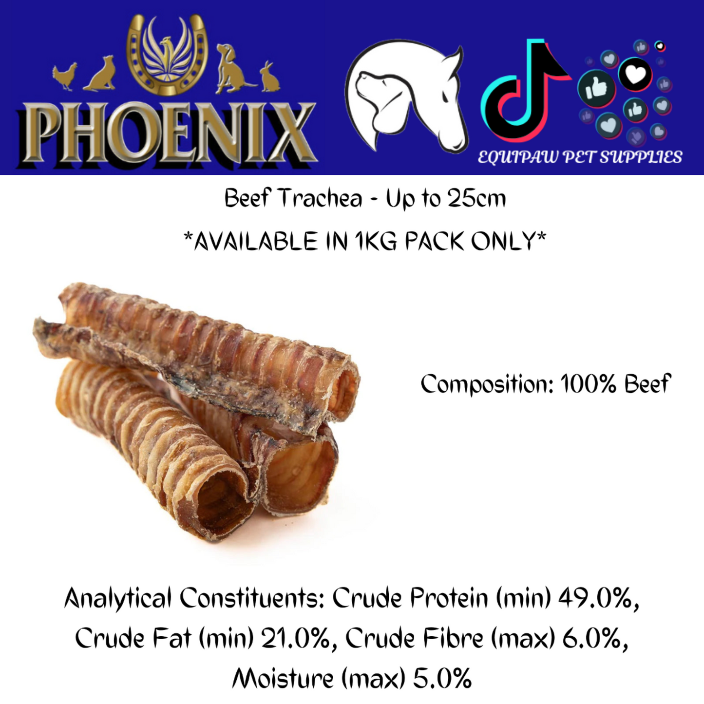 1KG Beef Trachea - Up to 25cm