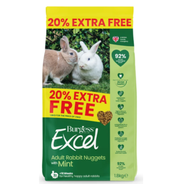 1.8kg Burgess Excel Adult Rabbit Nuggets with Mint - Damaged Packaging