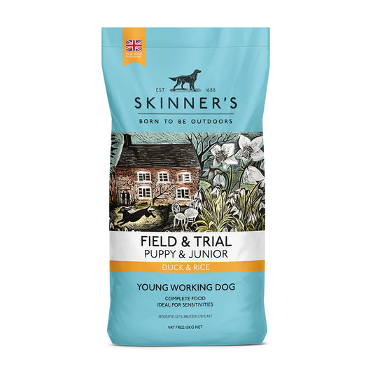 15KG Skinners Puppy & Junior Duck and Rice Dog Food - Discounted Stock