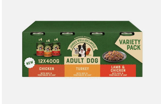 Wellbeloved Adult Turkey, Lamb and Chicken in Loaf Can 12x400g - Discounted Stock