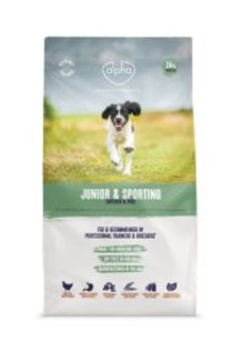 15KG Alpha Junior & Sporting Chicken Dog Food - Discounted Stock