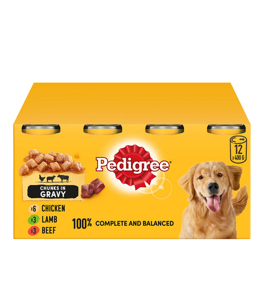 Pedigree Chunks in Gravy Dog Food 12 x 400g Cans - Discounted Stock