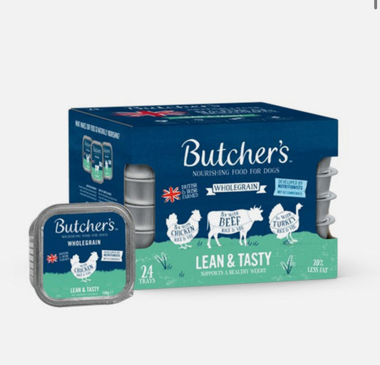 Butchers Lean and Tasty Low Fat Dog Food Trays 24x150g - discounted stock