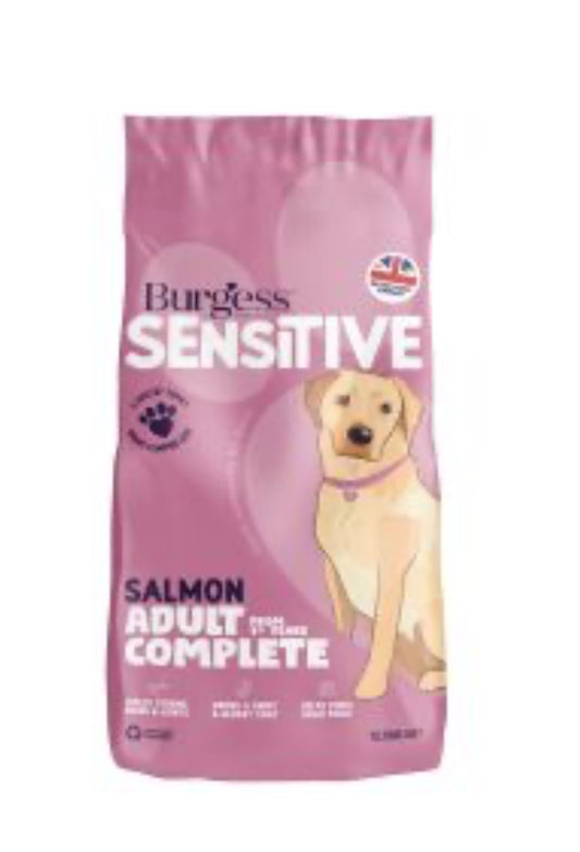 12.5kg Burgess Sensitive Salmon adult complete dog food - Discounted Stock
