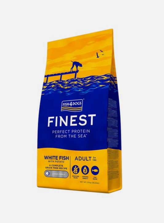 12kg Fish4dogs finest white fish & Potato large kibble - discounted stock