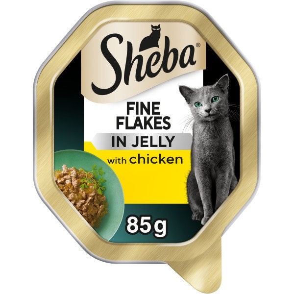22x85g Sheba Fine Flakes in Jelly with Chicken Cat Food - Damaged Packaging