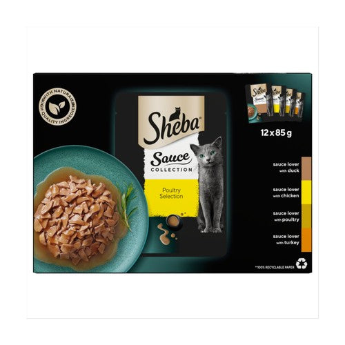 12x85g Sheba Sauce Lover Poultry Selection Cat Food - BB FEB 26