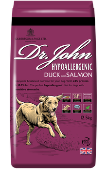 12.5KG Dr John Hypoallergenic Duck and Salmon Dog Food - Discounted Stock
