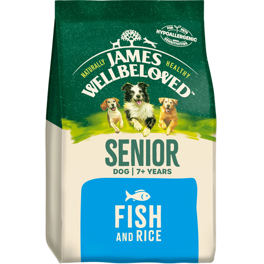 15kg James Wellbeloved Senior Fish & Rice Dog Food - Discounted Stock