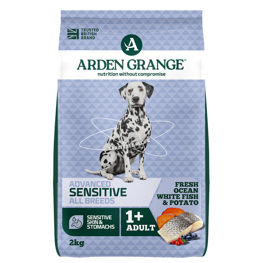 12KG Arden Grange Sensitive Light/Senior Ocean White Fish & Potato Grain Free Dog Food - Discounted Stock