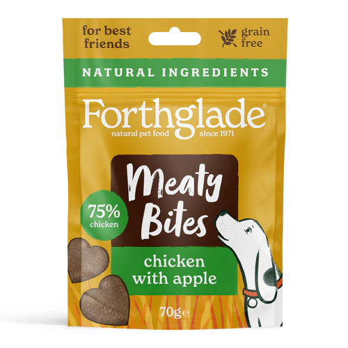 Forthglade Meaty Bites Chicken & Apple 70g Dog Treats - BB MAY 26