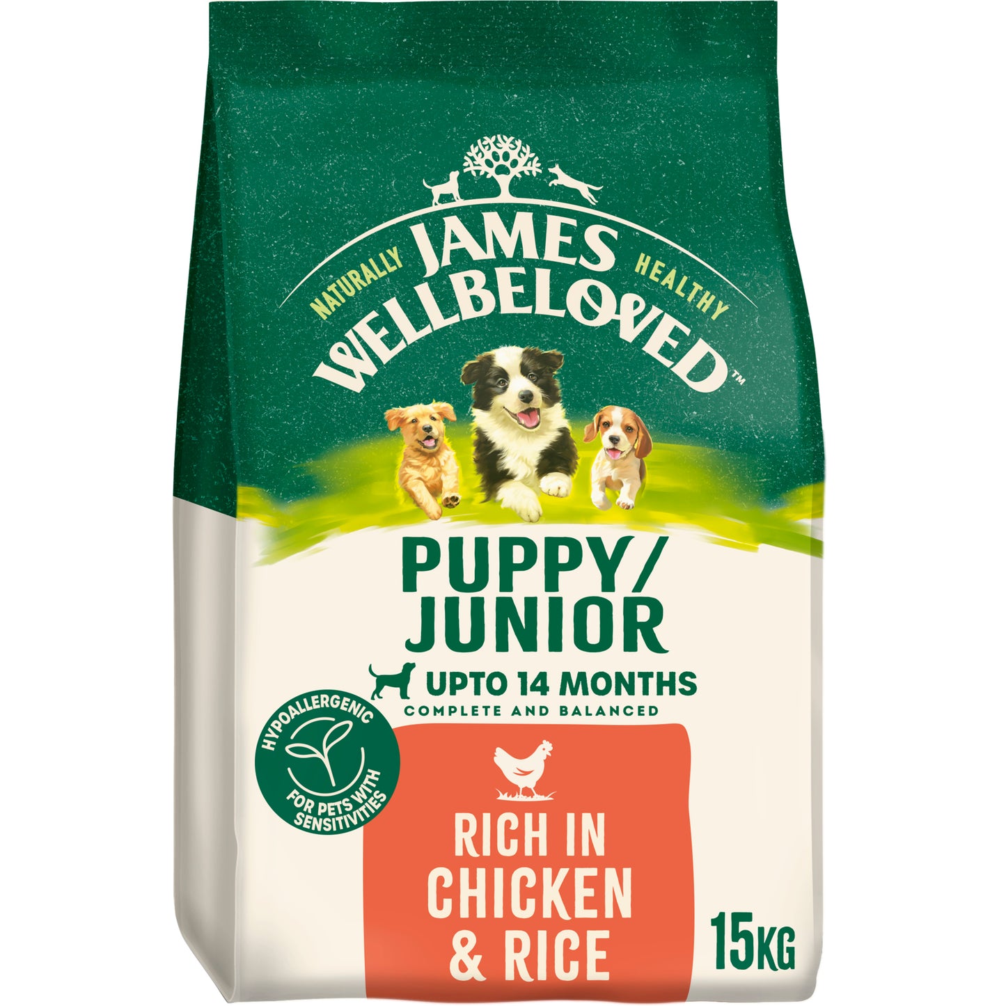 15KG James Wellbeloved Puppy/Junior Chicken Dog Food - BB APRIL 2026
