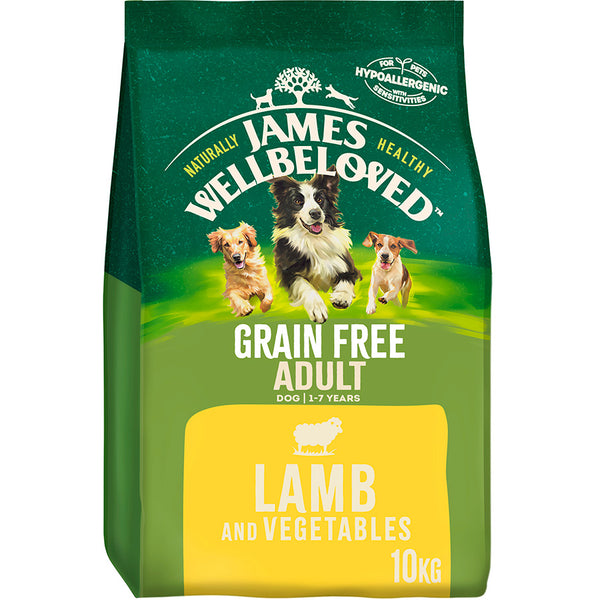 10KG James Wellbeloved Adult Grain Free Lamb & Veg Dog Food - BB APRIL 26