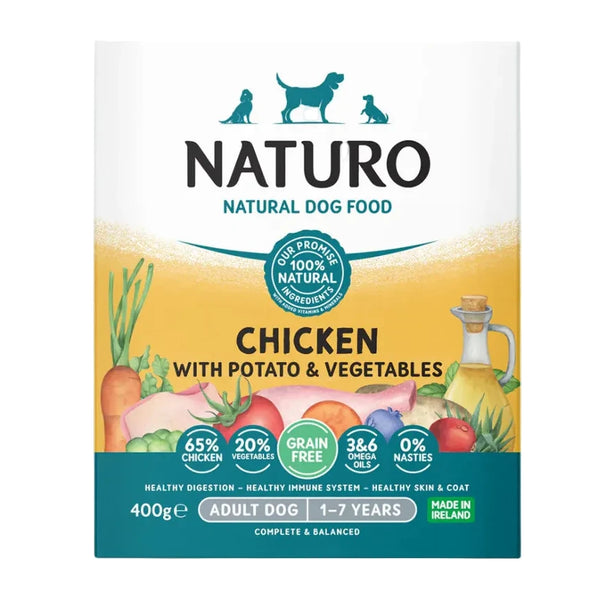 7x400g Naturo Grain Free Chicken & Potato Dog Food Trays - Damaged Packaging