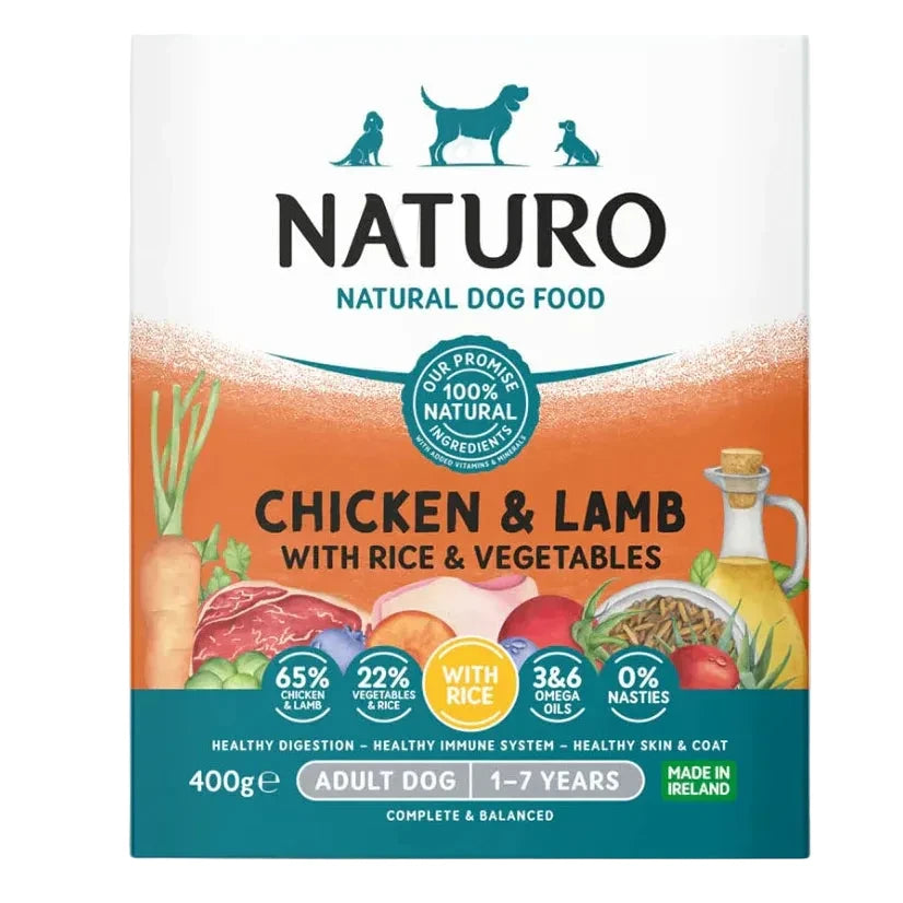 6x400g Naturo Chicken & Lamb Dog Food Trays - Damaged Packaging