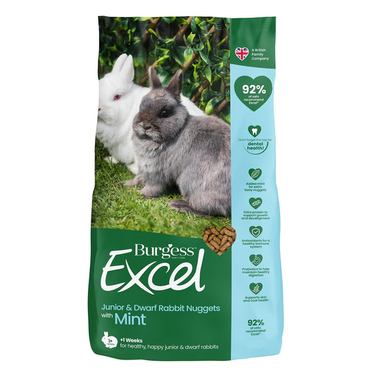 10KG Burgess Excel Junior & Dwarf Rabbit Nuggets with Mint - Discounted Stock