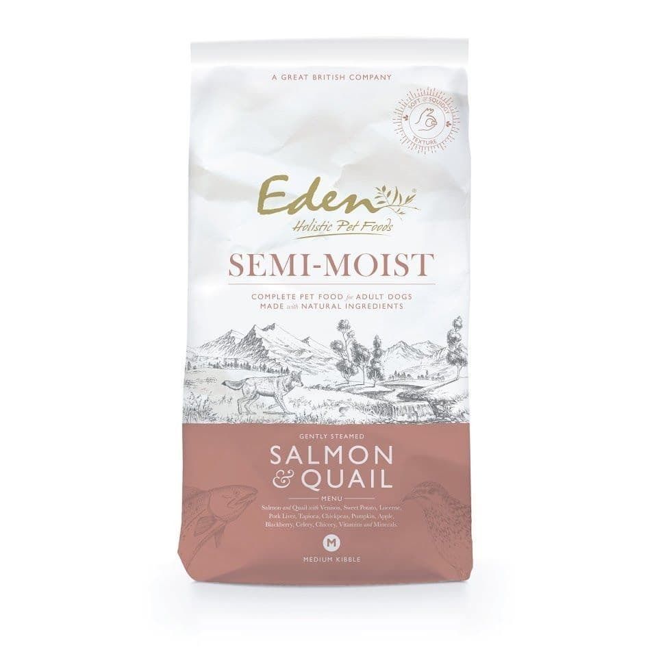 10KG Eden Semi-Moist Salmon & Quail Medium Kibble Dog Food - Damaged Packaging