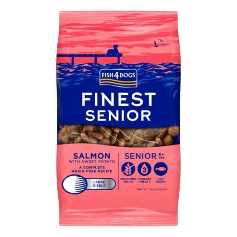 12KG Fish4Dogs Finest Senior 8+ Salmon with Sweet Potato Large Kibble Dog Food - Discounted Stock