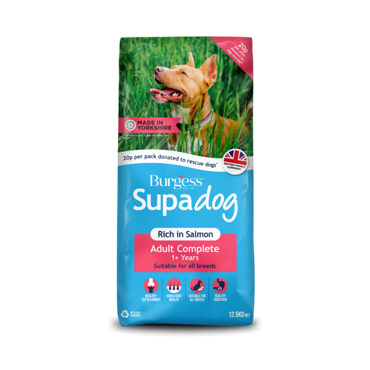 12.5KG Burgess Supadog Rich in Salmon Adult Complete Dog Food - Discounted Stock