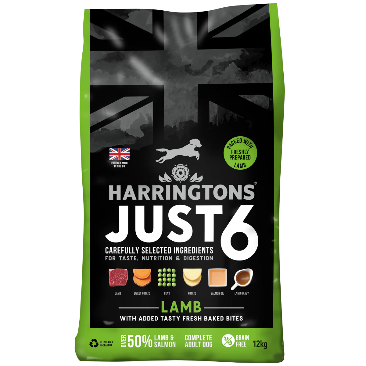 12KG Harringtons Just 6 Lamb & Salmon Grain Free Dog Food - Discounted Stock