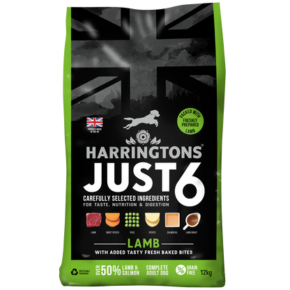 12KG Harringtons Just 6 Lamb & Salmon Grain Free Dog Food - Discounted Stock