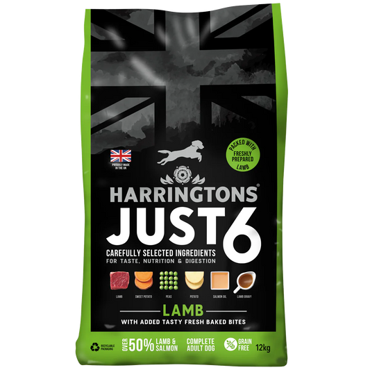 12KG Harringtons Just 6 Lamb & Salmon Grain Free Dog Food - Discounted Stock