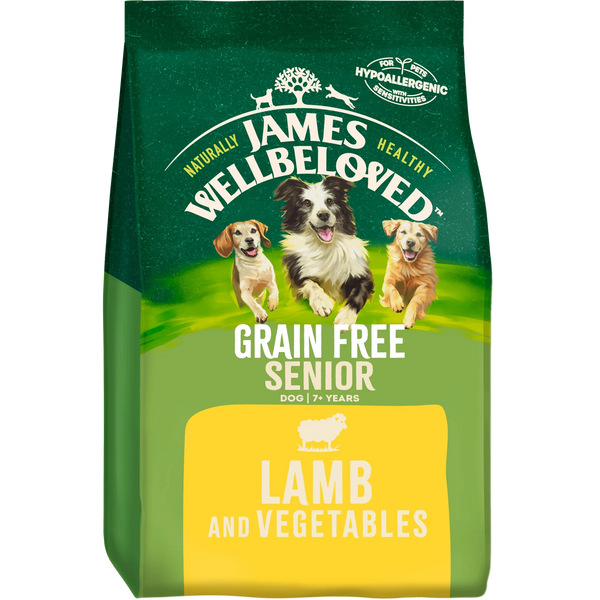 10KG James Wellbeloved Senior Grain Free Lamb and Veg Dog Food - BB MAY 26