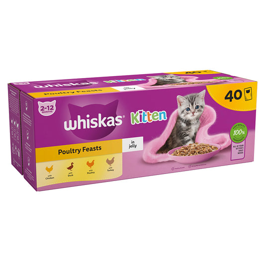 Whiskas Kitten Poultry Feasts in Jelly Cat Food 40 x 85g Pouches - Discounted Stock