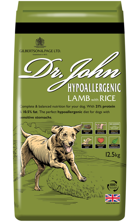 12.5KG Dr John Hypoallergenic Lamb & Rice Dog Food - Discounted Stock