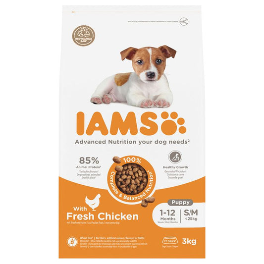 12KG Iams Puppy Chicken S/M Breed Dog Food - Discounted Stock