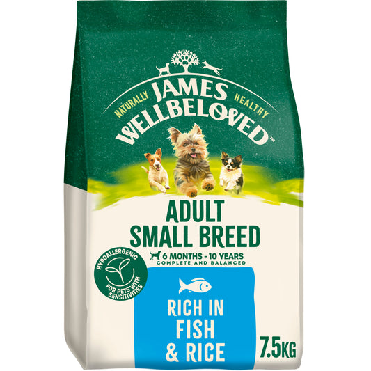 7.5KG James Wellbeloved Adult Small Breed Fish & Rice Dog Food - Discounted Stock