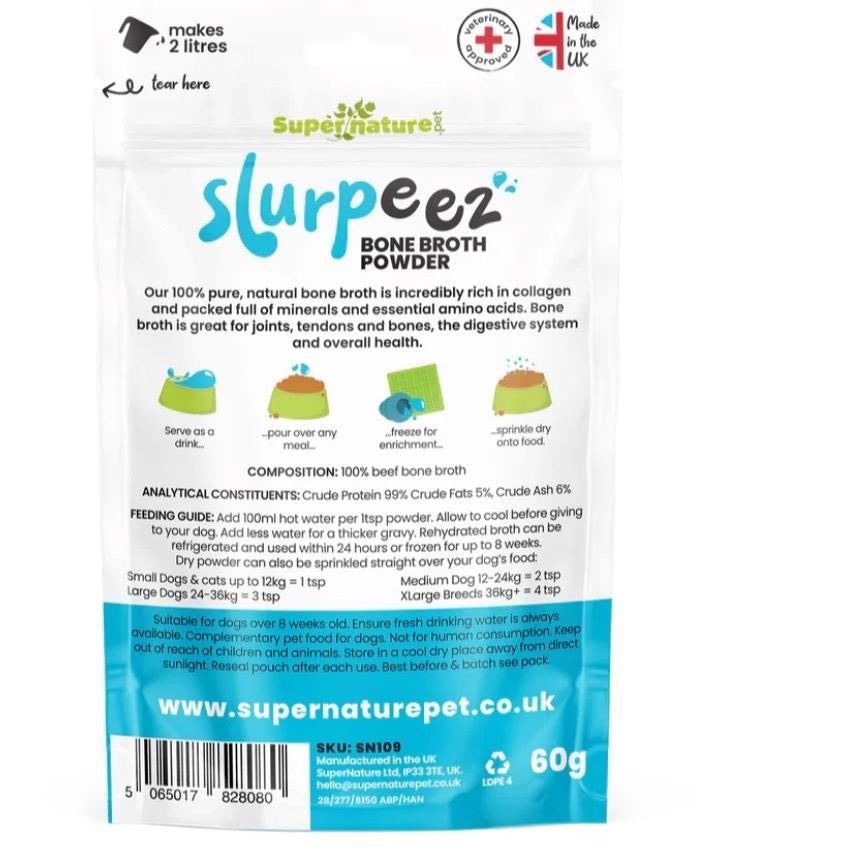 60g Slurpeez Bone Broth Powder - Amazing food supplement for dogs & cats high in collagen
