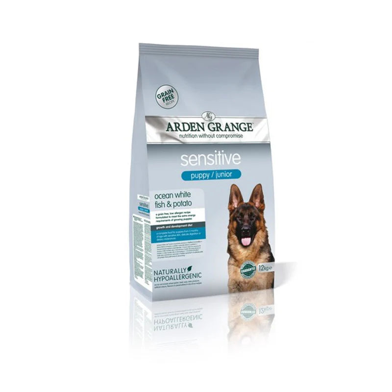 12KG Arden Grange Puppy/Junior Sensitive Grain Free White Fish & Potato Dog Food - Discounted Stock