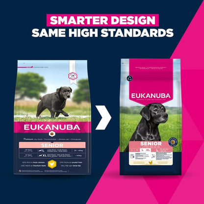 12KG Eukanuba Senior Large Breed Chicken Dog Food - Damaged Packaging