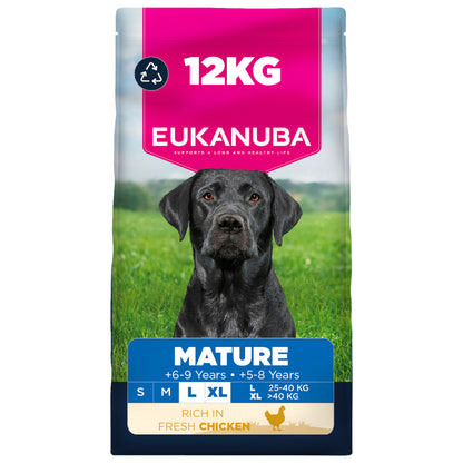 12KG Eukanuba Mature L/XL Chicken Dog Food - Damaged Packaging