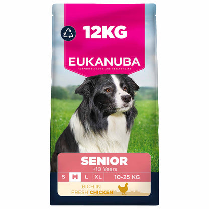 12KG Eukanuba Senior Medium Breed Chicken Dog Food - Damaged Packaging