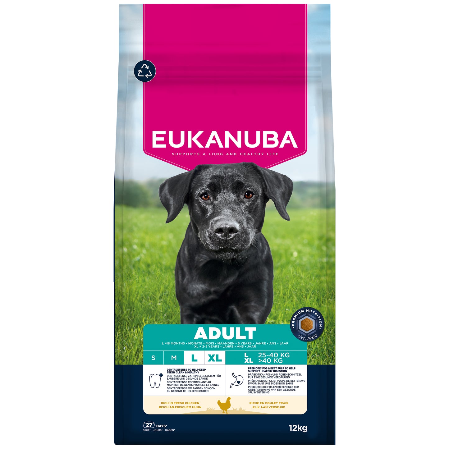 12KG Eukanuba Adult L/XL Chicken Dog Food - Damaged Packaging