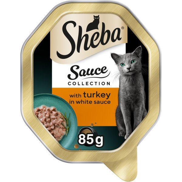 22x85g Sheba Sauce Collection with Turkey in White Sauce Cat Food - Damaged Packaging